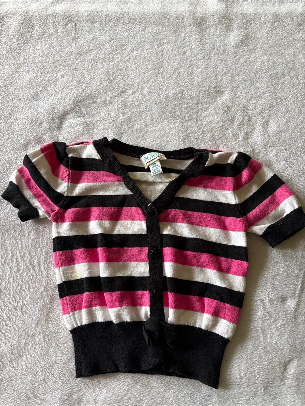 The Children's Place Pink Black White Striped Short Sleeve Cardigan